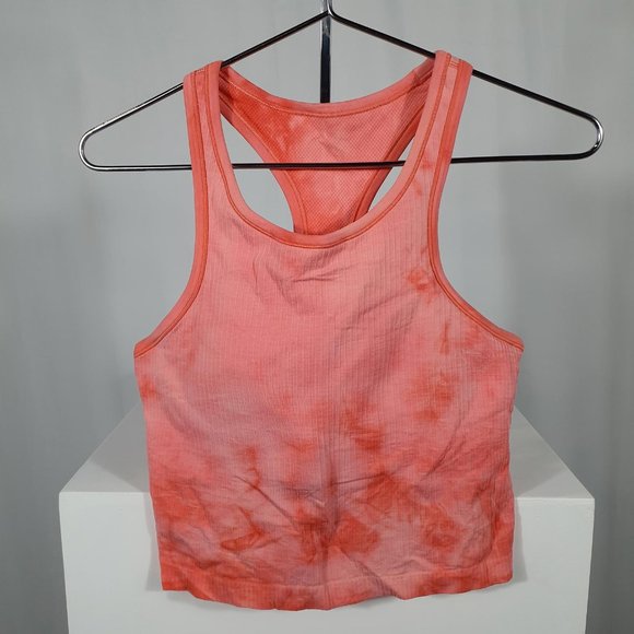 Lululemon Pink Marbled Ebb to Street Cropped Racerback Tank Top Size 10 - Picture 2 of 4